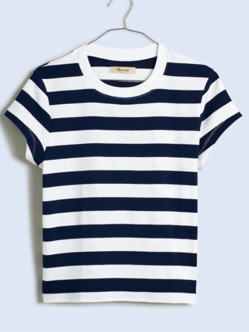 Madewell Supima Rib Short Sleeve Striped Crew Neck T-Shirt Blue White NR062